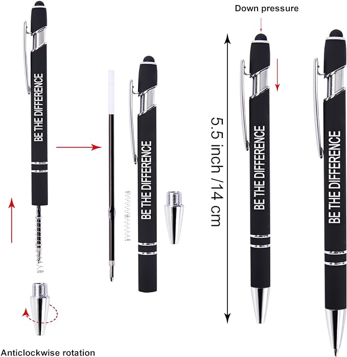Actsun Funny Pens - 12 Pack Fine Point Smooth Writing Pens with Inspirational Tips, Black Ink, Touch Stylus Screens, Motivational Gift for Office & Desk Accessories