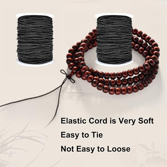 LUSTEMBER Stretchy String for Bracelets, 2 Rolls 1 mm Sturdy Elastic String Elastic Cord for Jewelry Making, Necklaces, Beading (Black)