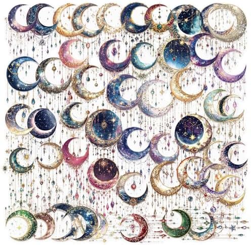 Fantasy Galaxy Stickers - 50pcs Aesthetic Transparent Waterproof Celestial Decals for Water Bottle Laptops,Scrapbook,Journals,Kindle Case Teens and Adults (Bright Color)