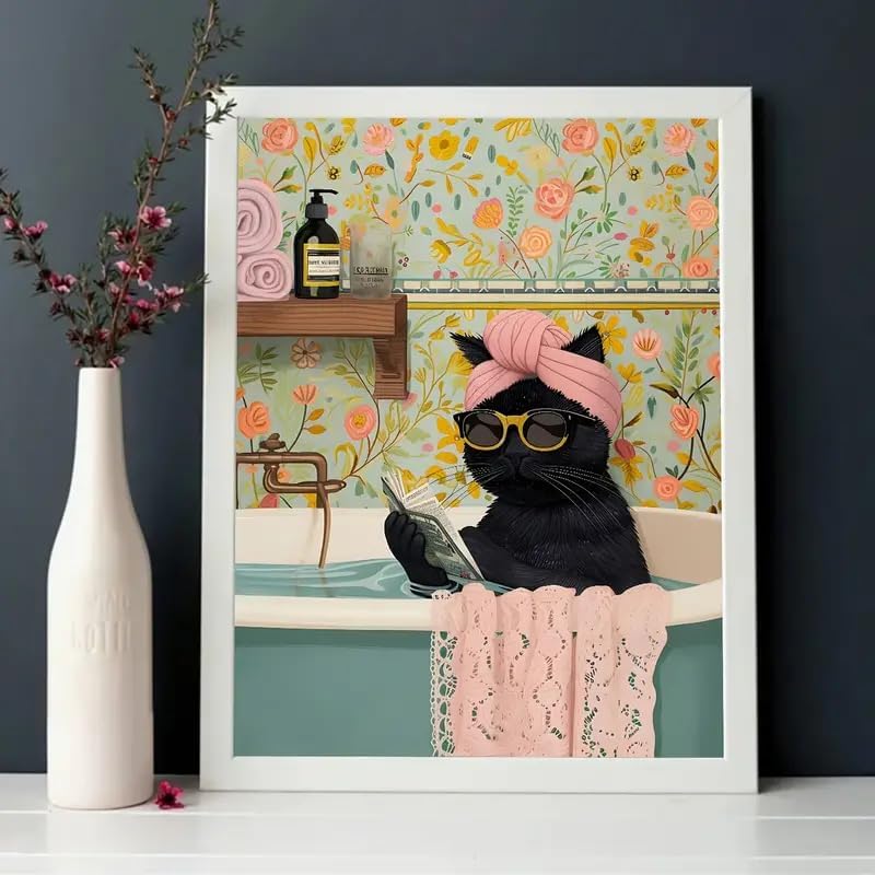 Canrichshop Black Cat Adult Paint by Number,Funny Bathing Cat Adults' Paint-by-Number Kits,DIY Acrylic Paint Kit for Adults Beginners Unframed,Easy Paint by Numbers Canvas for Decor 16x20inch