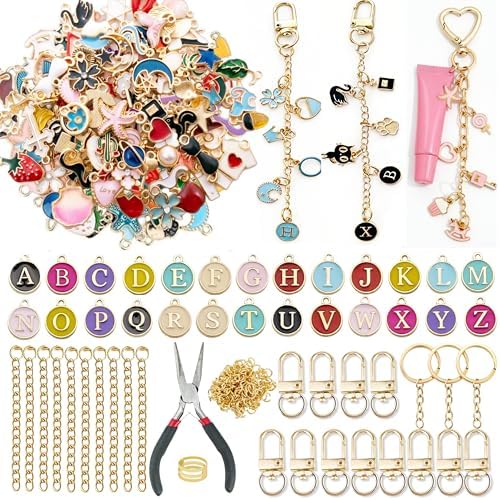 Kupor DIY Keychain Making Kit - Assorted Gold Enamel Charms, Storage Box, Instruction, 30-Min Quick Make, Bag Charms & Keychain Charms, Eco-Friendly, Craft Lovers, Ideal Gift for Any Festiva