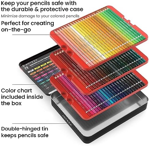 ARTEZA Watercolor Pencils, Set of 72, Water-Soluble Pencils for Drawing