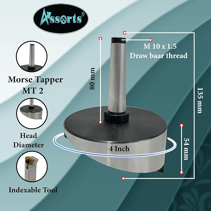 Large head size 4" Inch/ 100 mm diameter Fly cutter with Carbide Indexable tip facing tool (Morse Taper 2MT)