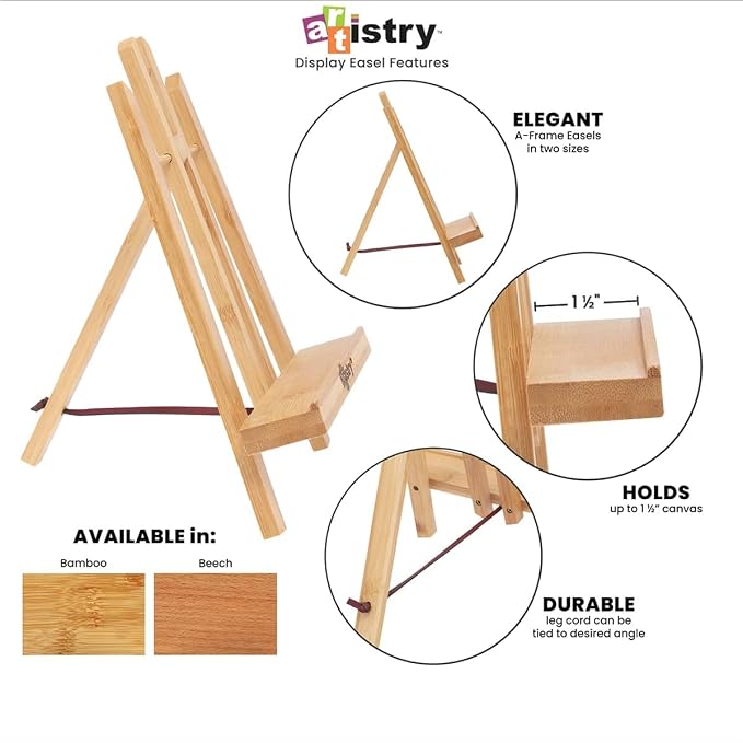 Stein Design Natural Beechwood Display Easel - Elm Finish - Small 7-1/2" x 11" Table Top Easel Stand for Painting, Adjustable A-Frame Construction, Ideal for Wedding Signage and Painting Parties
