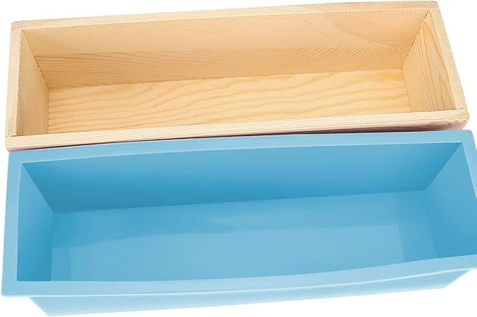 ZOENHOU Pack of 2 42oz Blue Soap Molds with 2 Lids, Flexible Rectangular Silicone Soap Making Molds Kit with Wood Box DIY Tool Set for Soap Making Supplies