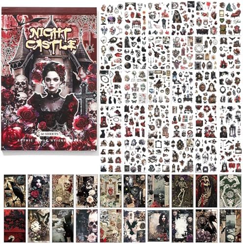 Dark Aesthetic Gothic Stickers 400 Pre-Cut Washi Stickers 20 Scrapbook Papers Horror Decals for Junk Journal Collage DIY Crafts Halloween Scrapbooking Sticker