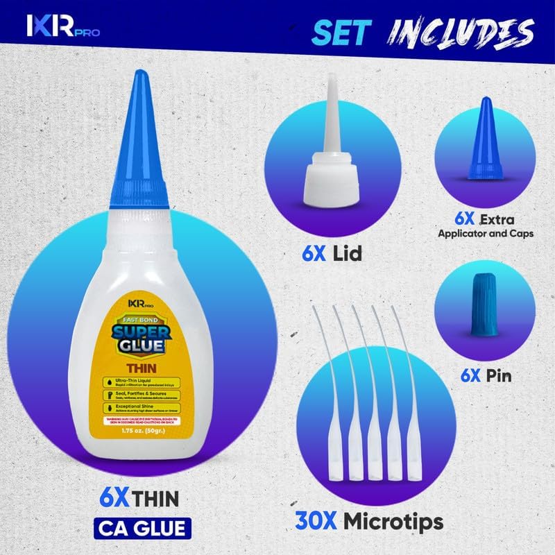 Thin CA Glue, Super Glue, Cyanoacrylate Adhesive, 6 Pcs 1.75oz Repair kit