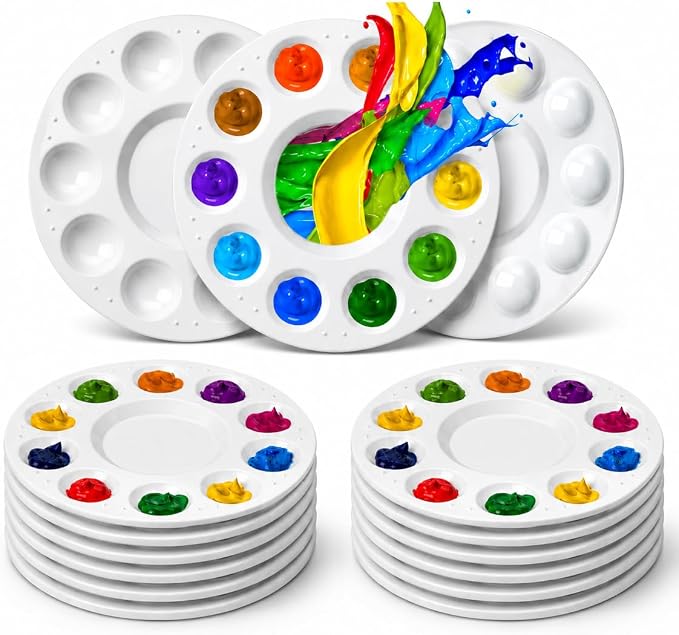 Mr. Pen- Round Paint Tray Palettes, 12 Pack | Bulk Plastic White Palettes for Students, Kids, DIY, Craft, Art Class, Painting, Paint Holder