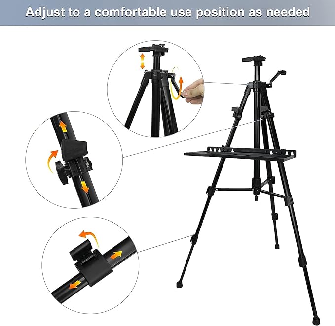 Easel Stand, 20" to 61" Adjustable Artist Easel for Adults, Aluminum Tripod Canvas Stand with Tray, Portable Painting Easel for Tabletop & Floor Displaying, Black