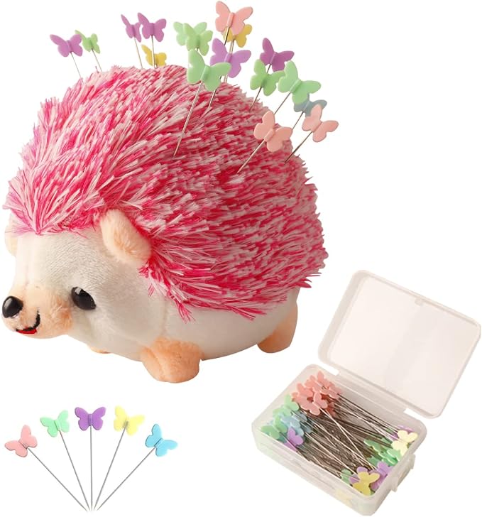 CICILIAYA Hedgehog Shape Pin Cushion, Cute Pincushions Sewing Kit Lovely Needle Cushions Pins Holder Sewing Accessories Supplies with 100Pcs Colored Butterfly Pins for Quilting DIY Crafts Patchwork