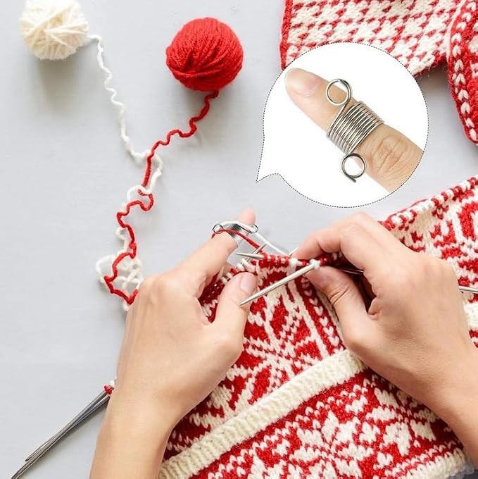 6 PCS 2 Size Ring Type Knitting Tools Finger Wear Thimble Yarn Spring Guides Stainless Steel Needle Thimble Sewing Accessories, 15MM and 17MM