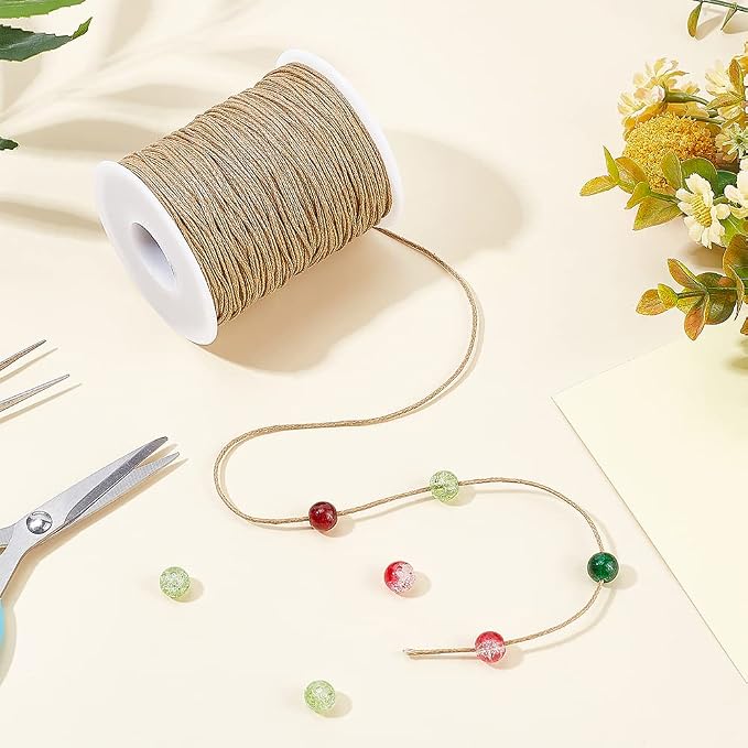 PH PandaHall 100 Yards 1mm Waxed Cotton Cord Thread Beading String Waxed Craft String Bracelet Strings for Bracelet Necklace Making Crafting Beading Macrame Vase Decor, Burlywood (Pack of 3)