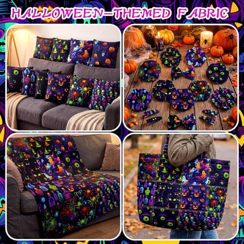 HunnmingRe 20 Pcs 10''x10'' Neon Spooky Halloween Quilting Fabric Squares