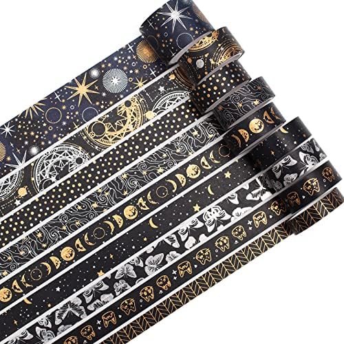 YUBBAEX Mystic Gold Washi Tape Set Wide Silver Foil Masking Tape Decorative for Arts, DIY Crafts, Journal Supplies, Planners, Scrapbook, Card/Gift Wrapping (Dark Night)