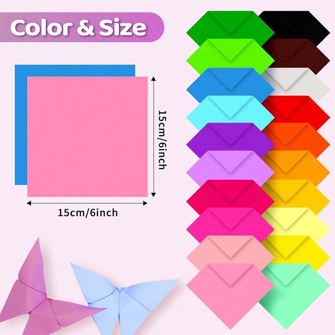 EPPINGWIN 220 Sheets Origami Paper, 20 Colors Colored Paper, 6"×6" Square Paper, Origami Kit with Craft Guide