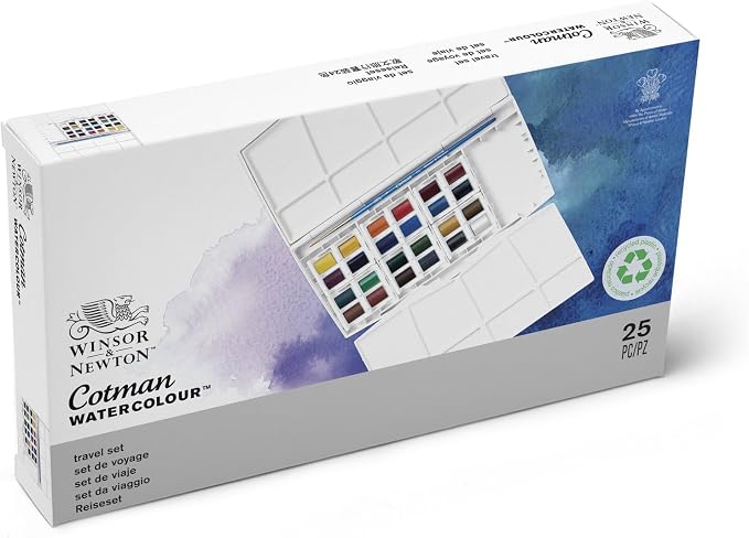 Winsor & Newton Cotman Watercolor Paint Set, 24 Half Pan Painting Plus Set | Introductory Watercolor made with Fine Art Pigments, Perfect for Beginners, Lightfast & Permanent, Good Tinting Strength