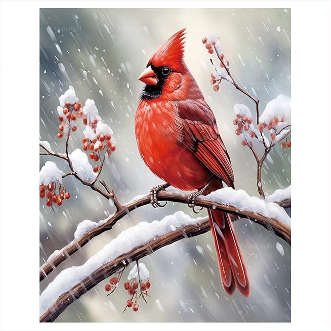 Red Cardinal Paint by Numbers Kit for Adults - DIY Bird Painting on Canvas 16x20 Inches, Adults' Paint-By-Number Kits Acrylic Paint Set for Beginners, Wildlife Art Kit for Home Decoration or Gifts