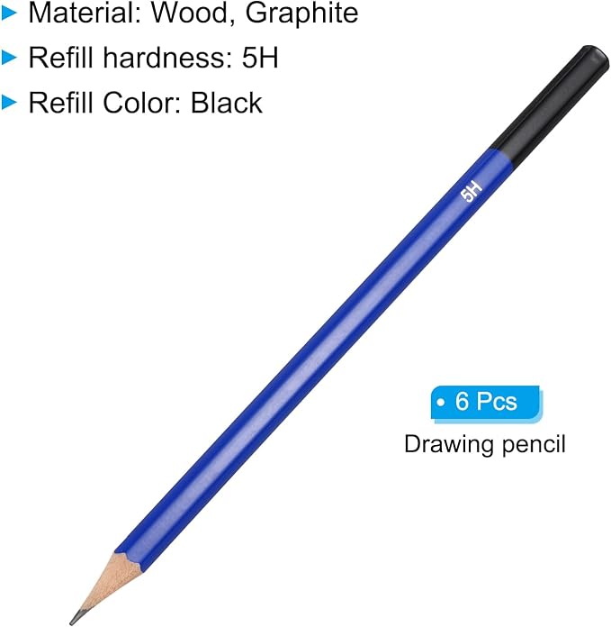 PATIKIL 5H Drawing Pencils for Sketching, 6PCS Sketch Pencils for Drawing Art Pencils Graphite Wood Pre-sharpened for Drawing Sketching Artists