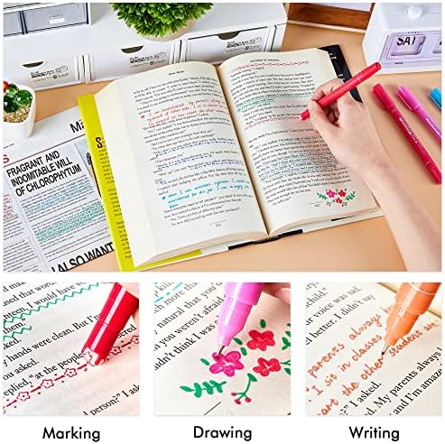 12 Colors Curve Highlighter Pens Set, 10 Different Shapes Dual Tip Markers, Cool Pens for Journal Planner Scrapbook Office Supplies