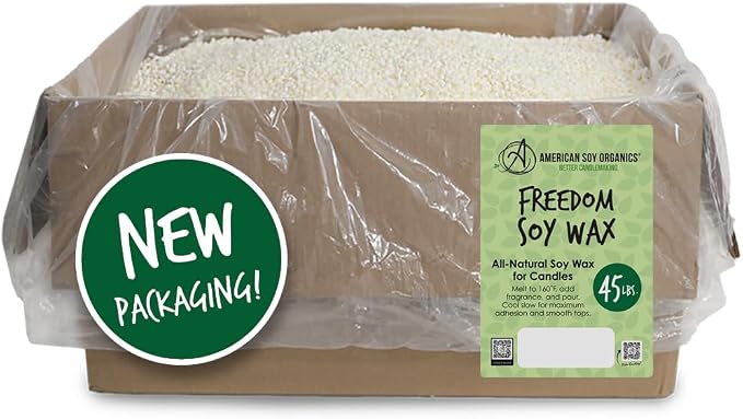 American Soy Organics Freedom Soy Wax Beads, All-Natural Candle Wax, 45 lbs | DIY Candle Making Supplies Ideal for Container Candles, Tealights & Wax Melts, Paraffin-Free, Beeswax-Free, Microwavable