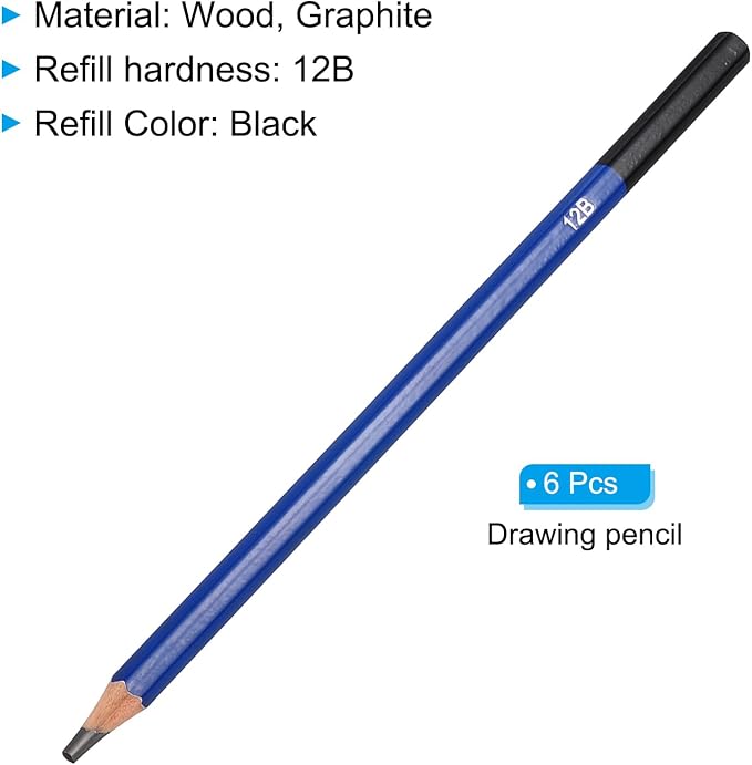 PATIKIL 12B Drawing Pencils for Sketching, 6PCS Sketch Pencils for Drawing Art Pencils Graphite Wood Pre-sharpened for Drawing Sketching Artists, 12B Pencils