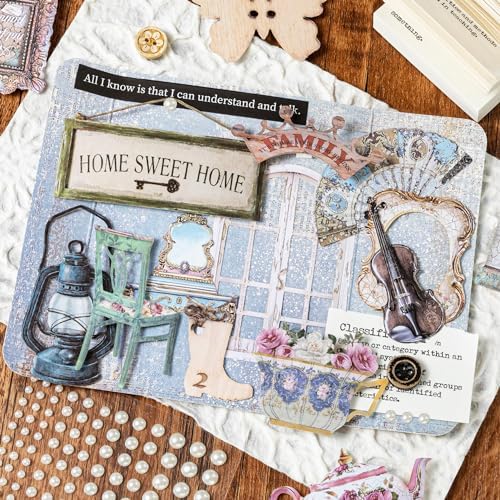 Mayplous 2-Pack Vintage Scrapbook Sticker Set – Sewing Themed Die-Cut Decal & Journal Stickers with Cord, Bowknot & Button for Junk Journals, Handicrafts & Decoupage (Michelle)