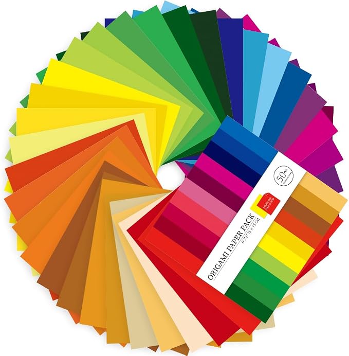 Origami Paper 100 Sheets, 6-Inch Square Double Sided Colored Craft Paper | 70GSM colorful paper,100 Vivid Pattern Origami Kit,DIY Hand Crafts,Arts Creativity,Easy to Fold,No-Fading.Solid Color
