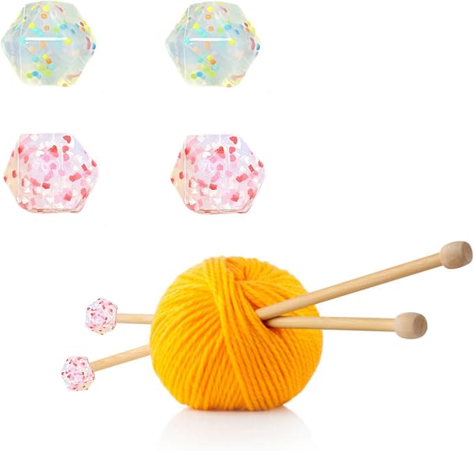 SPANSEE Hexagon Knitting Needle Holders - 4 Pcs, Size 3-13 (3.25mm-9mm), End Caps, Stitch Stoppers, Point Protectors