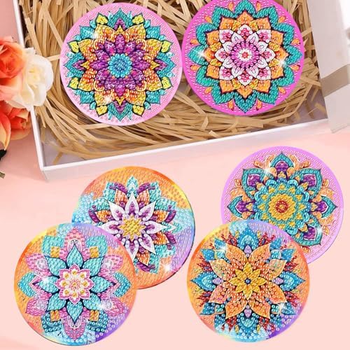8 Pcs Diamond Art Coasters Kit for Adult with Holder, Diamond Coaster 4x4in