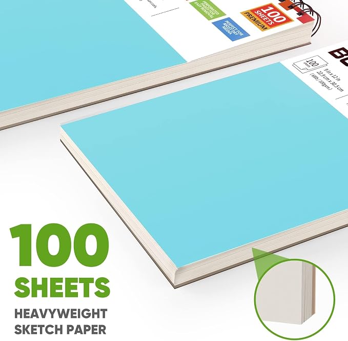 Soucolor Sketch Book 9x12,Thick Drawing Paper Pad School Art Supplies | 100 Sheets Thick 68lb/100gsm Acid-Free Paper,Blank Drawing Pad for Artists,Students,Kids,Notebook for Pencil,Charcoal,Pastel