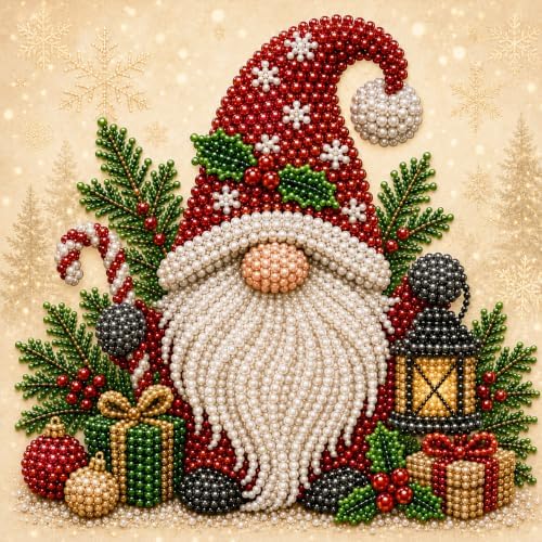 LJSCQF DIY Christmas Pearl Diamond Painting Art Kit with Frame, Home Wall Decor Art Craft Kit, Holiday Christmas Wall Decor, Handmade Home Decoration Gift (Gnome, 12x12in)