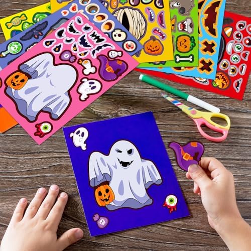 SmilinFit Halloween Stickers for Kids, DIY Crafts Halloween Goodie Bag Stuffers, Party Games Activities Pumpkin Stickers Party Favors Decorations Supplies