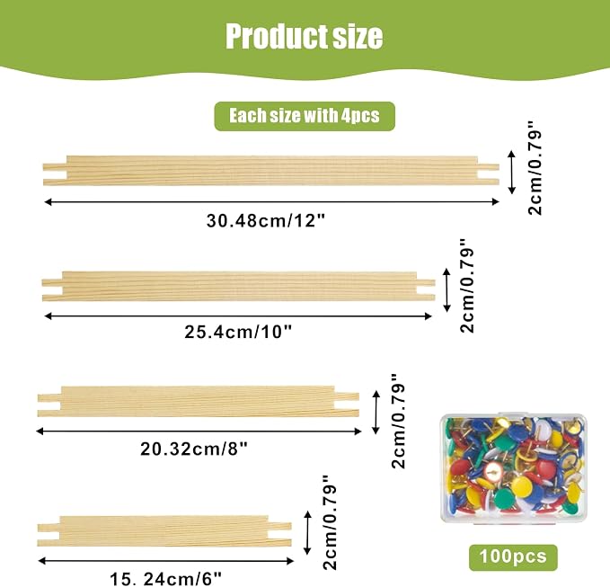 8 Sets Stretcher Bars for Needlework with 100 Pins, 4 Sizes 16PCS