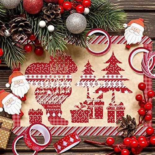 Whaline 12 Rolls Christmas Washi Tapes Red White Decorative Tape Assorted Xmas Patterns Holiday Masking Tapes for Christmas Scrapbook Journal Calendar DIY Craft Gift Wrapping, 16.4ft x 0.6