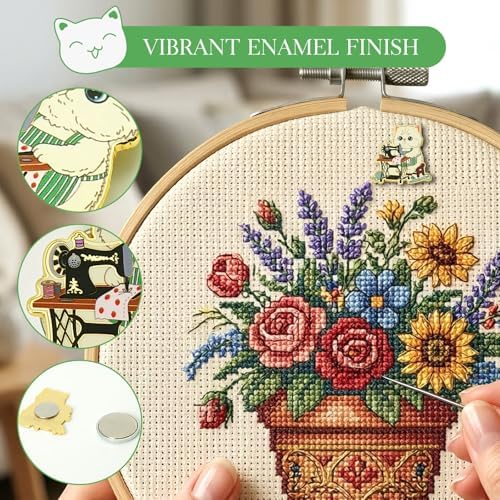 WUSUTE Cute Cat Needle Minder, Funny Cat Needle Minder Magnet for Cross Stitch, Embroidery Sewing Sewing Accessories for Needle Organizing