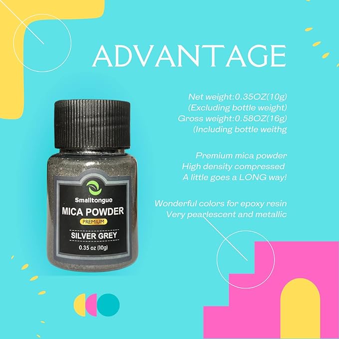 Mica Powder, 36 Colors (10g), Pigment for Epoxy Resin, Soap, Bath Bomb | Complies with ASTM D-4236| For Lip Gloss, Art Crafts, Resin Dye, Nails| Glitter Pigment