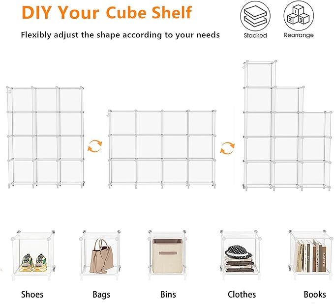 AWTATOS Closet Organizers, 12 Cube Storage Organizer, Transparent Twill