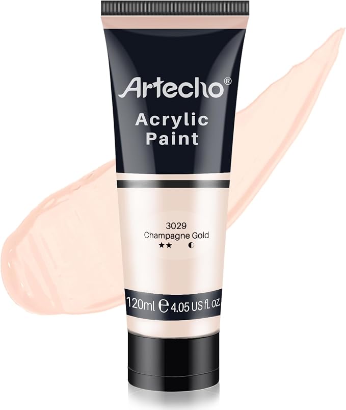 Artecho Champagne Gold Acrylic Paint 120ml /4.05oz Tube | Semi Glossy Finish, High Pigment Rich Color Craft Paint for Canvas, Rocks, Wood, Fabric, Ceramic, Non-Toxic