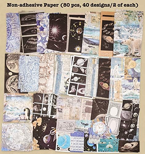 Knaid 200 Piece Vintage Ephemera Bundle - Paper & Sticker Kit for Junk Journaling, Scrapbooking, Planners, Bullet Journals, Collage, Decoupage - Black/Blue Tones