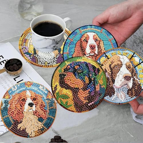 ijbnhd 8 PCS Dog Diamond Art Coasters Kit Diamond Painting Coasters