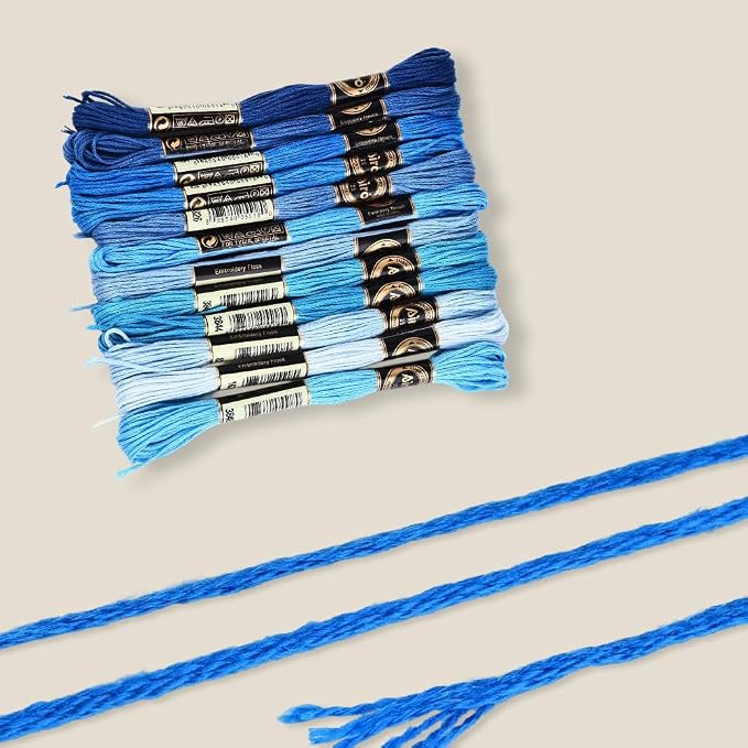 12 Skeins Blue Gradient Embroidery Thread Floss for Hand Sewing