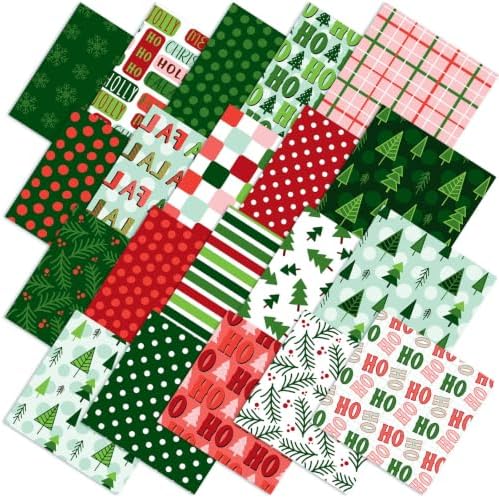 HunnmingRe 20 Pcs 10''x10'' Red Green Christmas Quilting Fabric Squares