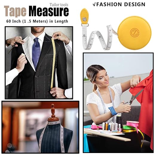 Sewing Tape Measure, Medical Body Cloth Tailor Craft Dieting Measuring Tape, 60 Inch/1.5M Dual Sided Retractable Ruler with Push Button Round(1 Pack, Yellow)
