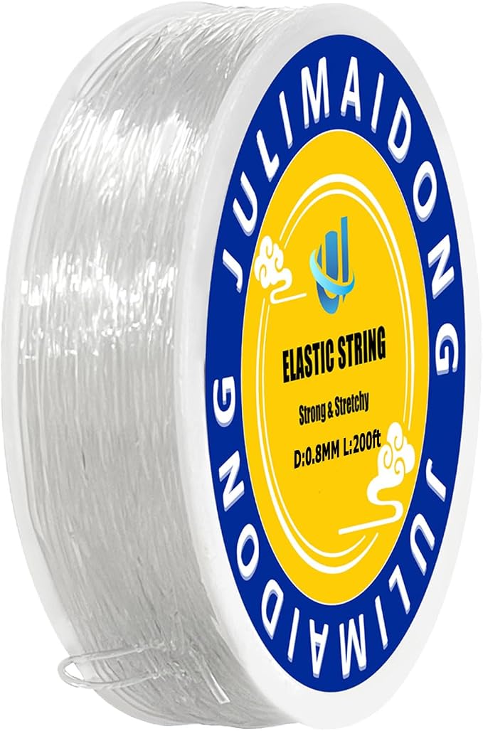 0.8mm Elastic Bracelet String Cord, Crystal Stretch Bead Cord for Bracelets Jewelry Making, Clear Stretchy Elastic String for Beading, Transparent Thread (0.8MM/200ft)