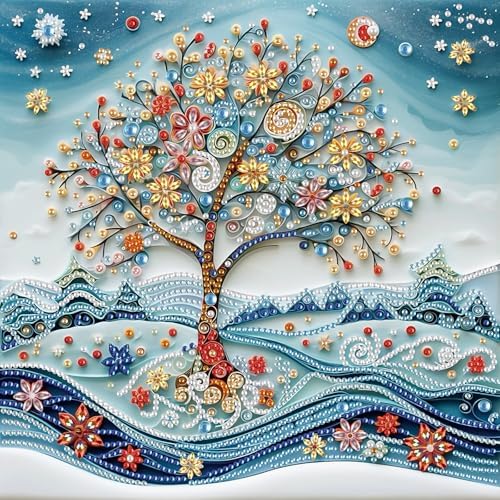 AiYuanzsh 5D Special Shape Diamond Art Kits for Beginners, Snowy Tree Diamond Painting Kits for Adults, Crystal Rhinestones Diamond Painting for Home Wall Decoration Gift 12×12 inch/30×30 cm