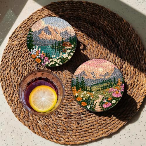 CRZMODE 8 Pcs Landscape Diamond Art Coasters Kits, Diamond Painting Coasters with Holder