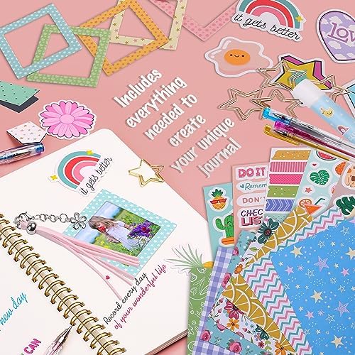 DIY Journal Kit for Girls, Scrapbook & Diary Supplies Set, Birthday Gifts for Teen Girls Craft Sets - Unleash Creativity Journaling Art Crafts Kit - Ideal Gifts for 8 9 10 11 12 13 14 Year Old Girl