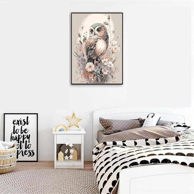 Mrnsiet Owl Paint by Number for Adult Kit, DIY Acrylic Paint by Numbers for Adults Beginner, Owl and Flowers Oil Painting by Number on Canvas for Home Wall Decor 16x20inch