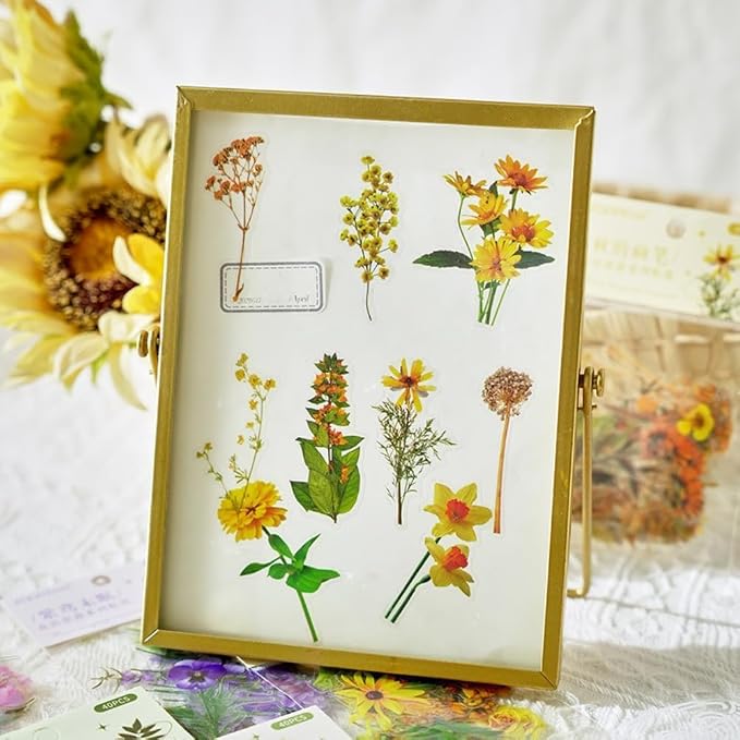 Transparent Pressed Flower Stickers 320 PCS-Dried Resin Leaves- Floral Decorative Scrapbook for Supplies Art Craft Journal Planner Bottles Phone Cases Laptops Decors