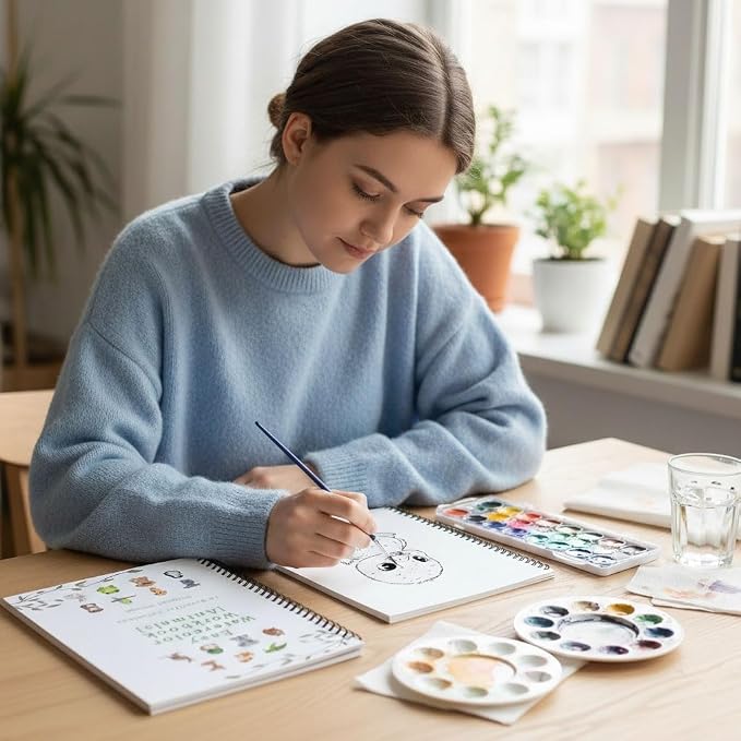 Watercolor Workbook,15 Animal Patterns of Original DIY Designs,16 Colors Watercolor Paint Set with Brush Palett,Beginner-Friendly Water Color Workbooks,Water Coloring Book for Adults
